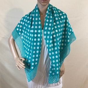 Teal/turquoise with white polka dot scarf